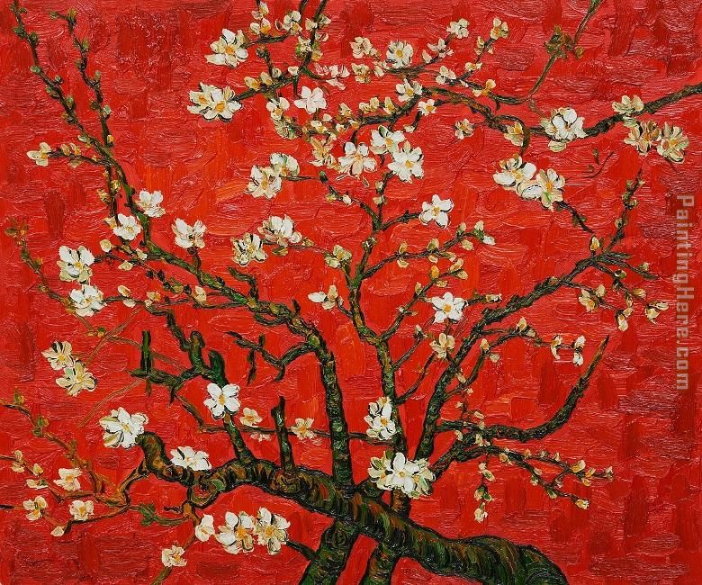 Vincent van Gogh Branches of an almond tree in Blossom in Red